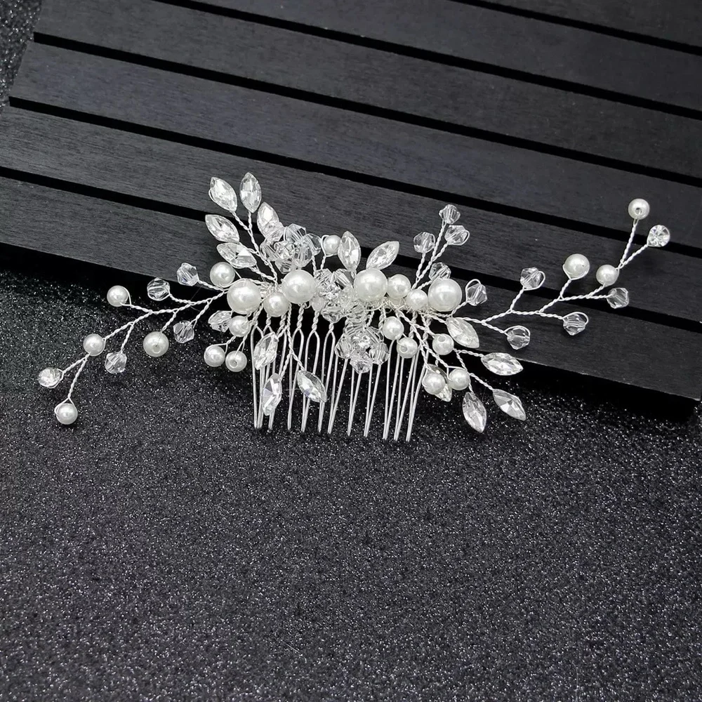 Elegant Silver Hair Comb with Pearls